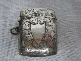 Antique English Hallmark Sterling Silver Match Safe Holder W Clover & Crest