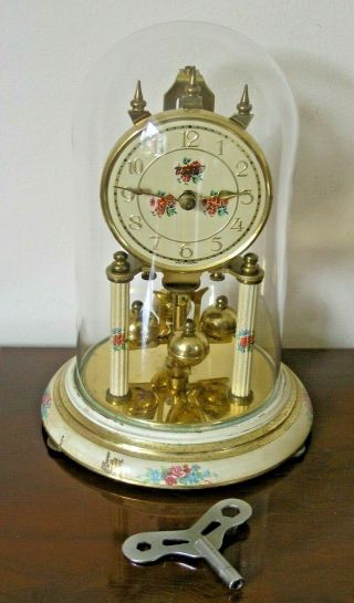 Vintage Brass Uhrenfabrik Herr " Violeta " Anniversary Glass Dome Clock - Germany