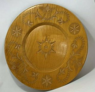 Vintage 1953 Mcm Hand Carved Wood Plate - Signed And Dated - Poland