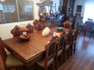 antique oak dinning table & 12 maching chairs 2