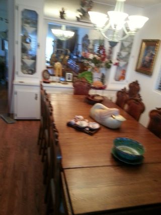 antique oak dinning table & 12 maching chairs 3