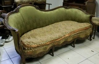 Antique French Green Recamier Couch,  Down Cushions/ Pillow
