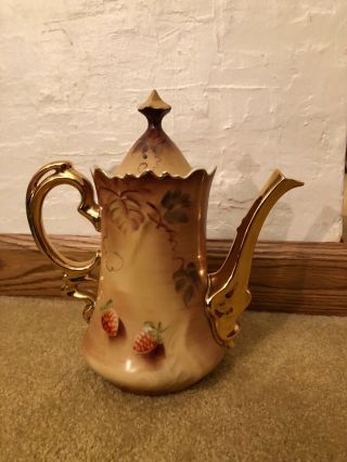Vintage Lefton Japan Fine China Tea Pot H/Painted Heritage Fruit & Gold 9 