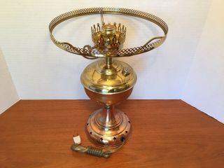 Vintage Brass &copper Aladdin Hurricane Oil Lamp Converted Electric10.  25 " Fitter