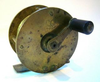 Antique Abbey & Imbrie Brass Fly Reel Crossed Fish Hooks Trademark