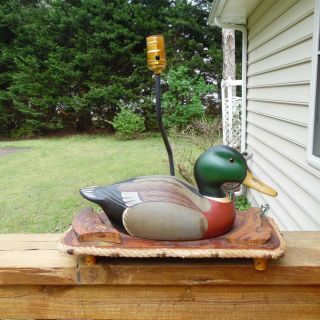 Vintage Duck Decoy Lamp Mallard Wood Carved Painted 15.  5 " Long No Shade