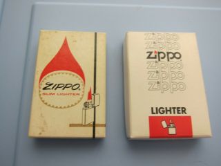 2 Vintage Zippo Lighters 1620 H.  P.  Crisscross Slim & 200 Brush Finish & Box