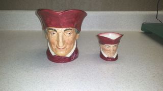 Royal Doulton " The Cardinal " Vintage Toby Mug Set 6.  5 Inch And 3.  5 Inch A Marked