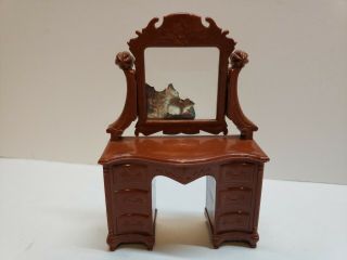 VINTAGE DOLL HOUSE MINATURES RELIABLE VANITY WITH BENCH 2