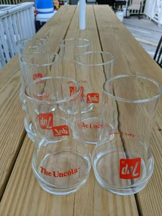 Vintage 7 Up The Uncola Soda Glasses Set Of 6 Upside Down Style 1970s