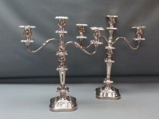 Pair Silverplate 3 - Arm Candelabra Candle Stick Holders