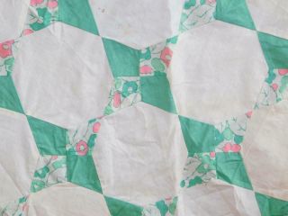 Antique Vintage Pinwheel Star Quilt Top Green Pink Cotton Prints W/ Fabrics