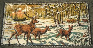 Vintage Deer Scene Tapestry Wall Hanging Rug 37 " X 19 "