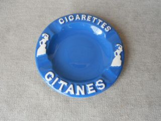 Vintage French Ceramic Blue Ashtray Marks Cigarettes Gitanes