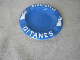 Vintage French ceramic BLUE ASHTRAY marks Cigarettes GITANES 2