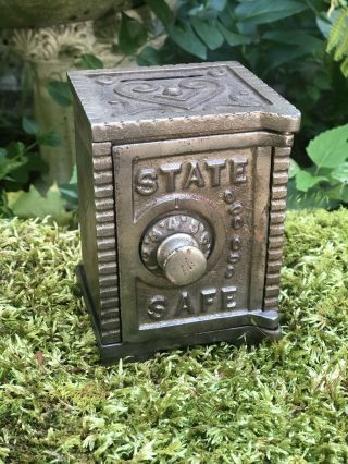 Vintage State Safe Metal Cast Iron & Tin Bank With Combination