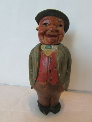 Vintage Italy Carved Wood Wooden Town Drunk With Wine Bottle Cork Head Figurine