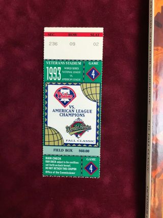 1993 World Series Ticket Stub Veterans Stadium Phillies Vs Blue Jays 10/20/1993