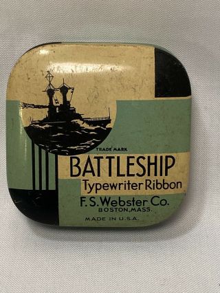 Vintage Battleship Typewriter Ribbon Tin F.  S.  Webster Co Boston Mass Made In Usa