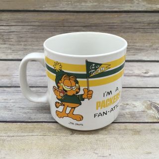 Vintage Enesco Garfield The Cat Ceramic Coffee Mug Nfl Green Bay Packers Fan