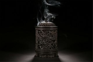 A Stunting Large Chinese Qing Dynasty Carved Zitan Censer.