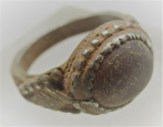 Late Roman Early Byzantine Silver Ring With Red Stone Inset