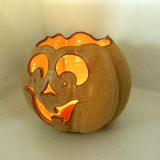 Vtg Ceramic Halloween Jack - O - Lantern Pumpkin Candle Holder Made By Colby