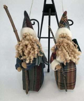 Set Of 2 Vintage Rustic Fabric Santa Gnomes Ornaments Handmade Primitive 8”