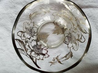 Vintage Sterling Silver & Glass Flower Floral Pattern Bowl
