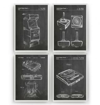 Gamer Patent Prints - Set Of 4 - Poster Vintage Art Retro Decor Gift - Unframed