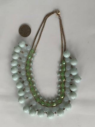Vintage Green Blue Beaded Statement Necklace Gold Tone Chain
