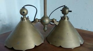 W.  A.  S.  Benson Signed Arts & Craft Bronze And Brass Suspension With 2 Lampshades