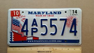 License Plate,  Maryland,  War Of 1812,  American Flag,  Fireworks,  4 Ap 5574,  2014