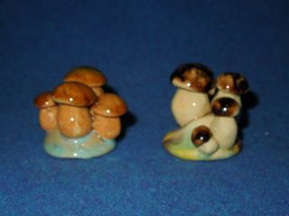 2 Vintage Ceramic Mushroom Figures Houby Marked Opk Grebon