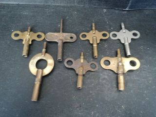 7 - Vtg Antique Clock Keys 2 " To 3 " Long 6 Brass 1 63 1 Steel India 5 1 England