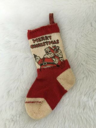 Vintage Miniature Merry Christmas Hanging Stocking 5 1/2 " Santa Old Antique Sock