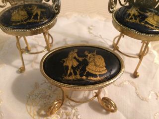 Lovely Set of Antique Limoges France Enamel on Brass Dollhouse Table & Chairs. 2