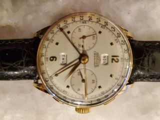 Rare Angelus Solid 18k Gold Chronodato Chronograph Watch Vintage Triple Date