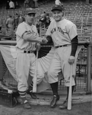 1937 Giants Mel Ott & Yankees Lou Gehrig Glossy 8x10 Photo World Series Print