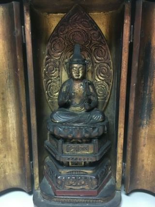old Japanese Japan,  Buddhism Buddha statue kannon,  Bodhisattva,  Zushi box 20cm 彩 2