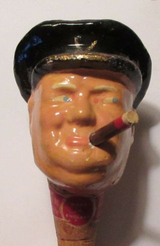 Vintage Kinki Bee Winston Churchill Cork Bottle Stopper,  4 " Tall,  - Vg