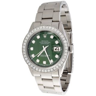 Mens Rolex 36mm Datejust Diamond Watch Oyster Steel Band Custom Green Dial 2 Ct