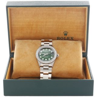 Mens Rolex 36mm DateJust Diamond Watch Oyster Steel Band Custom Green Dial 2 CT 2