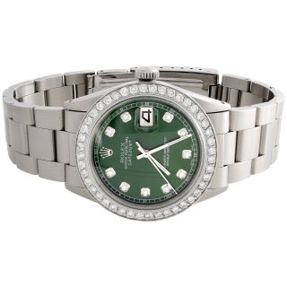 Mens Rolex 36mm DateJust Diamond Watch Oyster Steel Band Custom Green Dial 2 CT 3