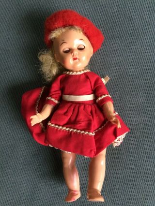 Vintage 1950’s Cosmopolitan Ginger 8 Inch Walker Doll In Tagged Outfit Blue Eyes
