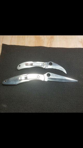 2x Vintage Spyderco Gin - 1,  G2 Ss Serrated Edge Ss Handle Lock Back Knives Rare