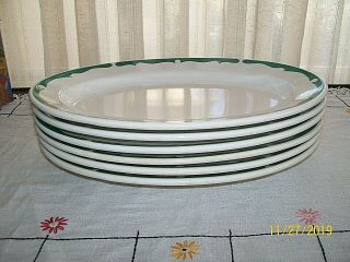 6 Vintage Buffalo China Restaurant Ware Green & White Oval Platters (12 - 1/4 ")