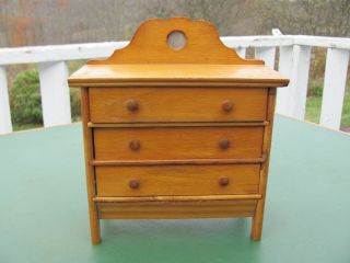 Vintage Primitive Pine Wood Childs Toy Doll Dresser Chest Of Drawers 9.  5 " Tall