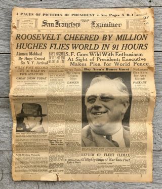 Rare Vintage San Francisco Examiner Newspaper July 15,  1938.  Fdr Howard Hughes