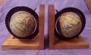 Vintage Nautical Old World Globe Bookends Book Ends Wood